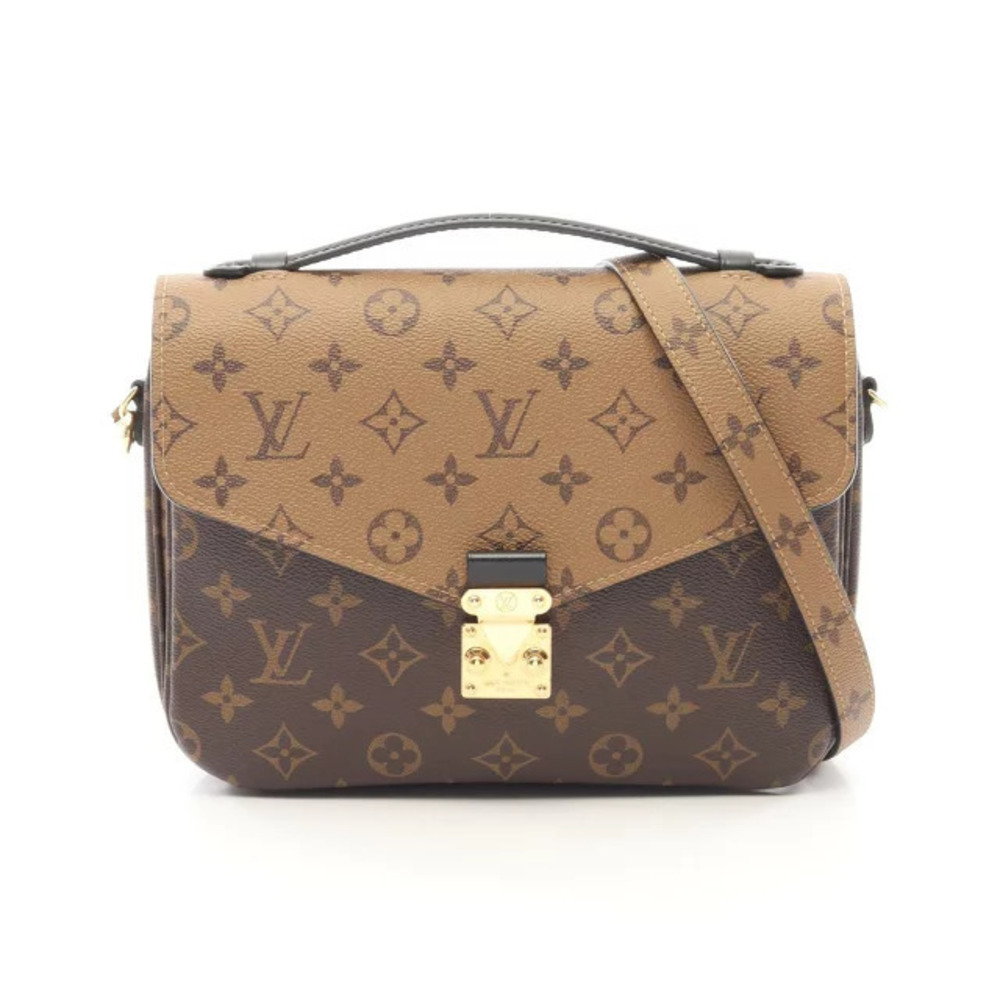 Louis Vuitton Pochette Metis Handbag Canvas Leather Monogram Reverse Brown Black